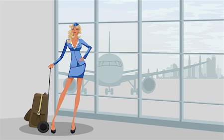 Vector illustration of a stewardess at the airport Stock Photo - Budget Royalty-Free & Subscription, Code: 400-09090829