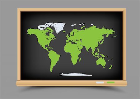 Chalk drawing world map on school blackboard. Geography and ecology lesson. Theme of education Stock Photo - Budget Royalty-Free & Subscription, Code: 400-09090856