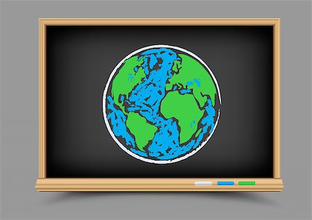 Chalk drawing planet Earth on school blackboard. Geography and ecology lesson. Theme of education Stock Photo - Budget Royalty-Free & Subscription, Code: 400-09090857