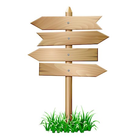 simsearch:400-07971849,k - Empty arrows wooden sign on white background. Each one is shot separately. Wooden signpost in grass. Vector illustration Fotografie stock - Microstock e Abbonamento, Codice: 400-09090991