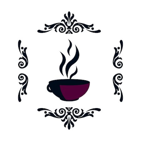 siletskyi (artist) - Logo of a hot cup with tea, coffee in the corners picture of black patterns Stock Photo - Budget Royalty-Free & Subscription, Code: 400-09091001