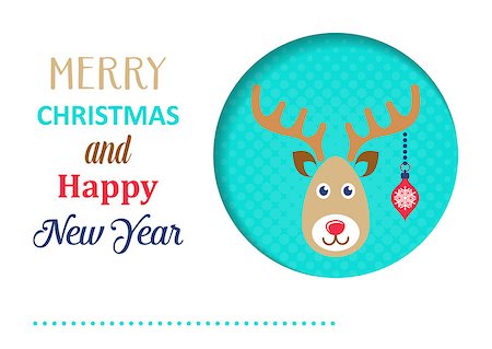 Funny vector christmas card with cartoon reindeer face Stock Photo - Budget Royalty-Free & Subscription, Code: 400-09091110