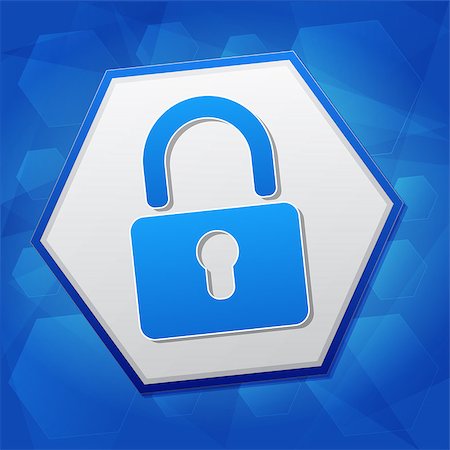 simsearch:400-08572391,k - padlock sign over blue background with flat design hexagons, technical security concept symbol Photographie de stock - Aubaine LD & Abonnement, Code: 400-09091155