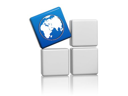 world globe sign - 3d blue cube with white symbol on grey boxes, global connection concept Stock Photo - Budget Royalty-Free & Subscription, Code: 400-09091156