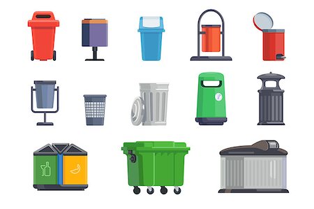 simsearch:400-06747046,k - Set of garbage cans for home and street isolated on white background. Vector illustration Foto de stock - Super Valor sin royalties y Suscripción, Código: 400-09091160