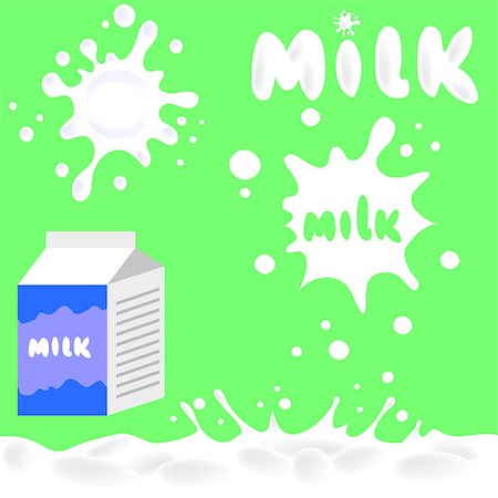 Milk Box and Milk Blots Isolated on Green Background Stock Photo - Budget Royalty-Free & Subscription, Code: 400-09091249