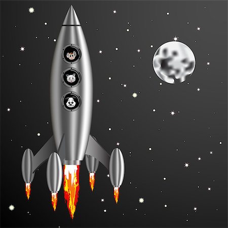 stars cartoon galaxy - Vector Illustration rocket and dog cat mouse fly into space. Stock Photo - Budget Royalty-Free & Subscription, Code: 400-09091256
