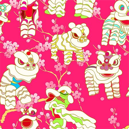 peony art - The lion dance is a traditional dance in Chinese and Asian cultures. The lion dance is usually performed in Lunar New Year celebration, dragon boat festival, business opening ceremony and so on. Stock Photo - Budget Royalty-Free & Subscription, Code: 400-09091300