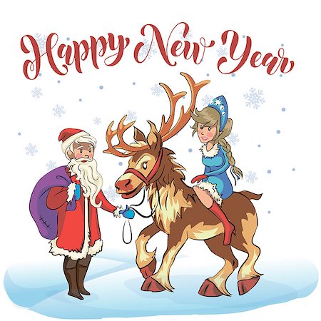 Russian Santa Claus. Grandfather Frost and Snow Maiden on a white background. Funny New Year characters. Vector illustration in cartoon style Stock Photo - Budget Royalty-Free & Subscription, Code: 400-09091317