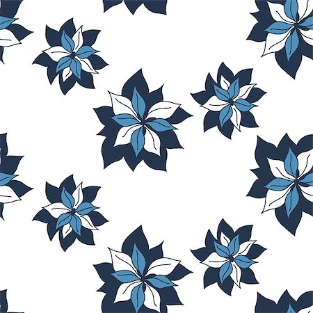 simsearch:400-08754428,k - Tropical contrast seamless dark blue indigo flowers pattern on white background Stock Photo - Budget Royalty-Free & Subscription, Code: 400-09091319