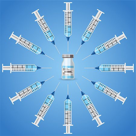 icon plastic medical syringe with needle and vial in flat style, concept of vaccination, injection, isolated vector illustration Stock Photo - Budget Royalty-Free & Subscription, Code: 400-09091408