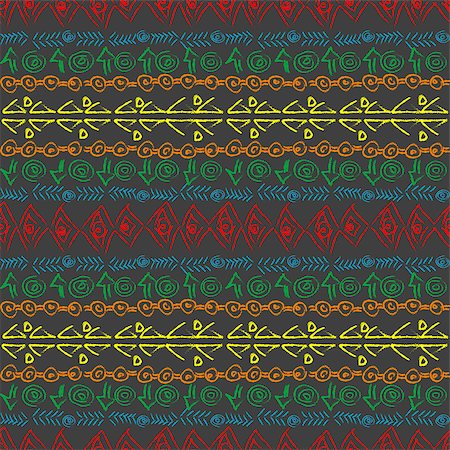 Hand drawn colorful pattern with ethnic motifs Stock Photo - Budget Royalty-Free & Subscription, Code: 400-09091446