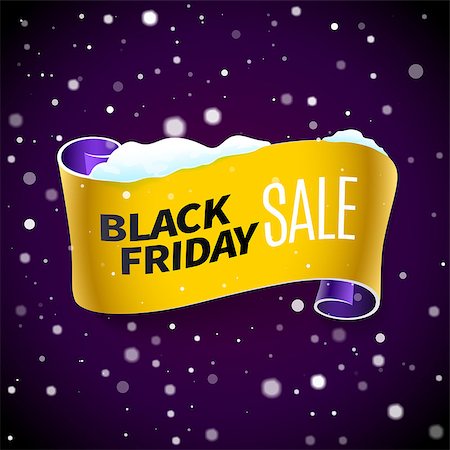 posters with ribbon banner - Black Friday or cyber monday sale background with realistic ribbon banner and snow. Vector illustration Stock Photo - Budget Royalty-Free & Subscription, Code: 400-09091455