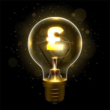pound coin symbols - Realistic lamp with the symbol of currency instead of the filament of incandescence, isolated on a dark background, vector illustration Stock Photo - Budget Royalty-Free & Subscription, Code: 400-09091472