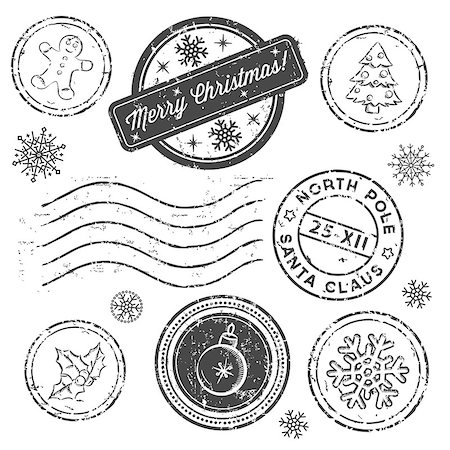 Christmas stamp set isolated on white. Vector illustration Photographie de stock - Aubaine LD & Abonnement, Code: 400-09091532