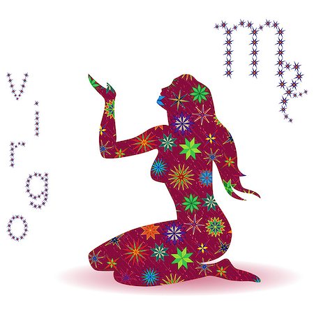 Zodiac sign Virgo, claret vector silhouette with stylized multicolor stars isolated on the white background Stock Photo - Budget Royalty-Free & Subscription, Code: 400-09091632