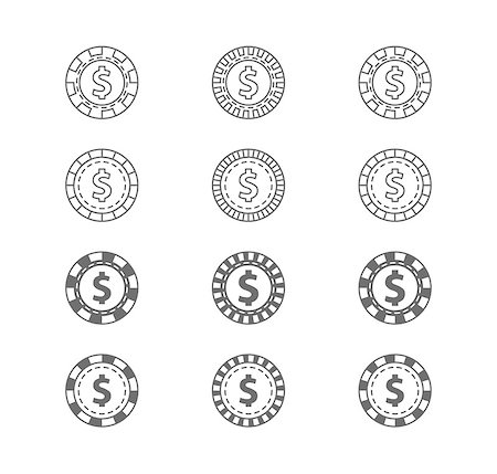 Set of casino gambling chips. Vector Illustration isolated on white background. Stock Photo - Budget Royalty-Free & Subscription, Code: 400-09091641