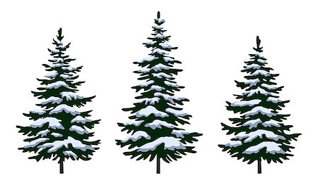 Set Green Fir Trees with White and Blue Snow, Winter Holiday Christmas Decoration Isolated on White Background. Vector Fotografie stock - Microstock e Abbonamento, Codice: 400-09091660