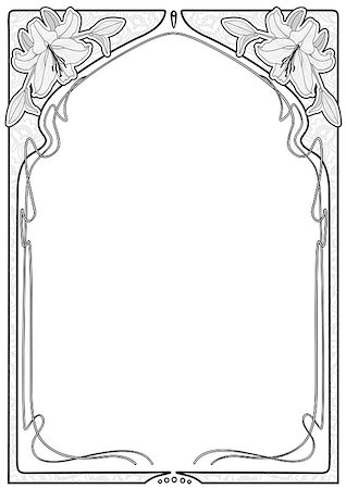 Vintage rectangular decorative frame with art Nouveau floral ornament with lily flowers. Space for text. Photographie de stock - Aubaine LD & Abonnement, Code: 400-09091757