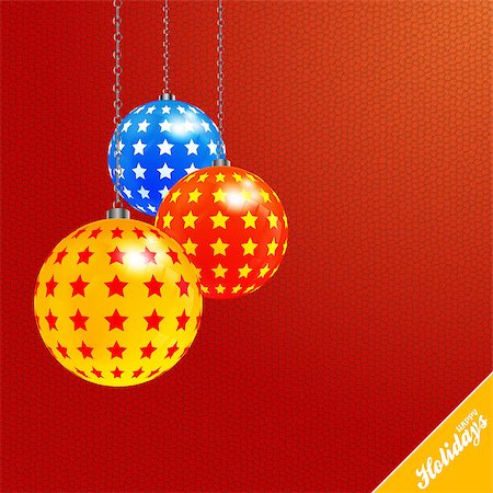 3D Illustration of Christmas Baubles Decorated with Stars and Chain Over Red Textured Background and Happy Holidays Decorative Text Photographie de stock - Aubaine LD & Abonnement, Code: 400-09091770