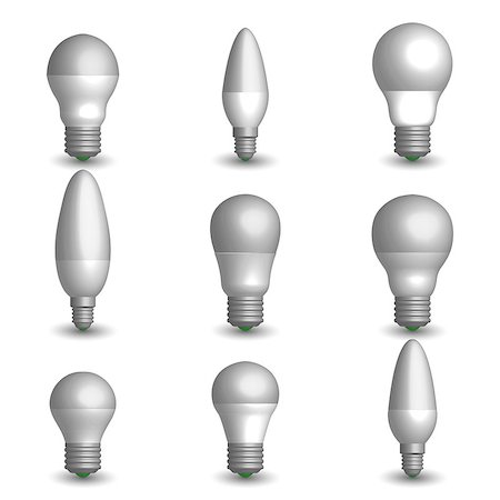 simsearch:400-09120941,k - Set of various photo realistic LED and energy-saving light bulbs. Element for the design of electrical components. 3D style, vector illustration. Stock Photo - Budget Royalty-Free & Subscription, Code: 400-09091784