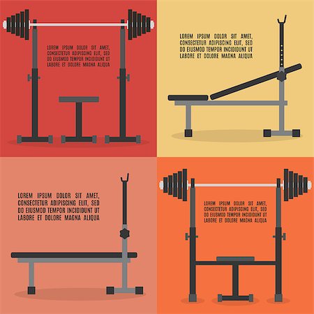 simsearch:400-07103428,k - Sports equipment item. Barbell bench press, element design for gym. Flat style, vector illustration. Photographie de stock - Aubaine LD & Abonnement, Code: 400-09091788