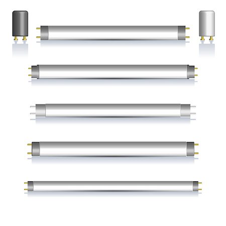 drawing on save electricity - Set of different fluorescent lamps and starters with mirror reflection, isolated on white background. Elements of design of electrical components, vector illustration. Photographie de stock - Aubaine LD & Abonnement, Code: 400-09091793