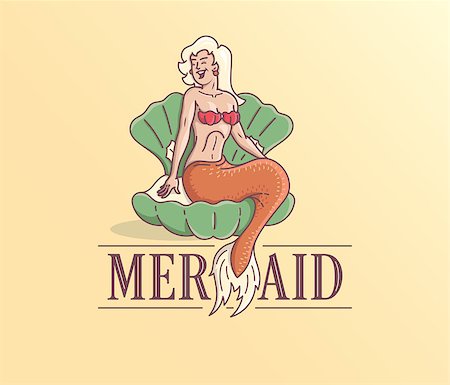 ryanpaul (artist) - Vector logo with a mermaid sitting on a shell Foto de stock - Super Valor sin royalties y Suscripción, Código: 400-09091805