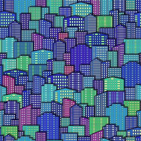 Seamless Urban Background, Abstract Colorful City, Skyscrapers with Glowing Windows, Tile Pattern for Your Design. Eps10, Contains Transparencies. Vector Photographie de stock - Aubaine LD & Abonnement, Code: 400-09091816