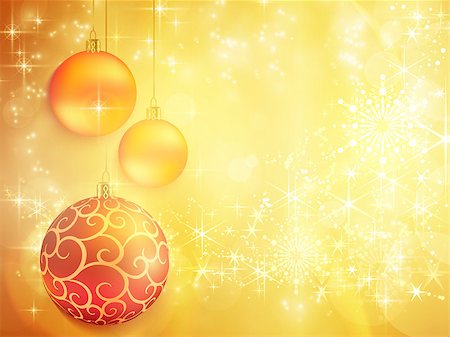 simsearch:400-06554049,k - Golden Christmas background with light effects. Christmas baubles, blurry light dots and lights from above give it a festive and dreamy feeling. Foto de stock - Royalty-Free Super Valor e Assinatura, Número: 400-09091828
