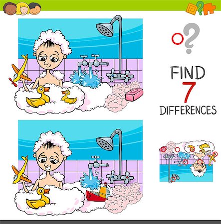 Cartoon Illustration of Finding Differences Between Pictures Educational Activity Game with Boy Character Playing in the Bath Stock Photo - Budget Royalty-Free & Subscription, Code: 400-09091844