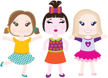 simsearch:400-06758392,k - Vector illustration of three happy cute smiling girls Photographie de stock - Aubaine LD & Abonnement, Code: 400-09091840