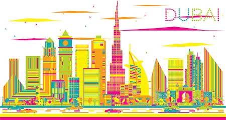 dubai building illustration - Abstract Dubai Skyline with Color Buildings. Vector Illustration. Business Travel and Tourism Concept with Modern Architecture. Image for Presentation and Banner. Stock Photo - Budget Royalty-Free & Subscription, Code: 400-09091976