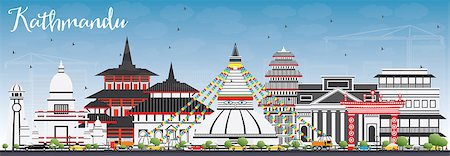 simsearch:400-09047480,k - Kathmandu Skyline with Gray Buildings and Blue Sky. Vector Illustration. Business Travel and Tourism Concept with Historic Architecture. Image for Presentation Banner Placard and Web Site. Photographie de stock - Aubaine LD & Abonnement, Code: 400-09091981