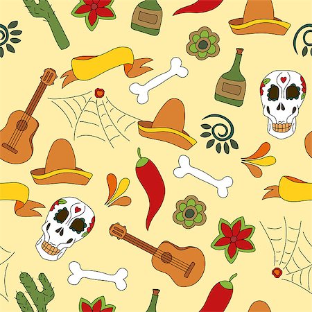 simsearch:400-08973915,k - Mexico icons seamless pattern vector illustration. Traditional mexican elements background carnival or festival Stockbilder - Microstock & Abonnement, Bildnummer: 400-09092231