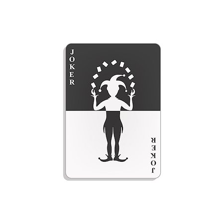 Playing card with Joker in black and white design with shadow on white background Stock Photo - Budget Royalty-Free & Subscription, Code: 400-09092250