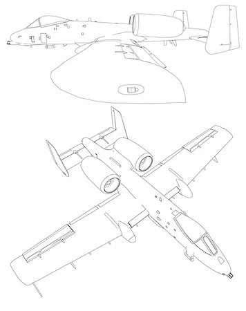 Set of military jet fighter silhouettes. Image of aircraft in contour drawing lines. Stock Photo - Budget Royalty-Free & Subscription, Code: 400-09092273