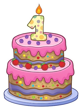 simsearch:400-04268513,k - Birthday cake image for 1 year old - eps10 vector illustration. Foto de stock - Super Valor sin royalties y Suscripción, Código: 400-09092361