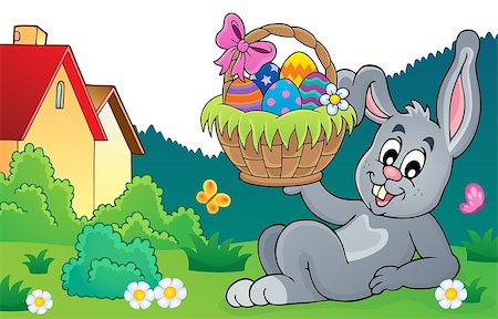 simsearch:400-09098381,k - Bunny holding Easter basket theme 8 - eps10 vector illustration. Stock Photo - Budget Royalty-Free & Subscription, Code: 400-09092374