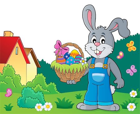 simsearch:400-09098381,k - Bunny holding Easter basket theme 7 - eps10 vector illustration. Stock Photo - Budget Royalty-Free & Subscription, Code: 400-09092373