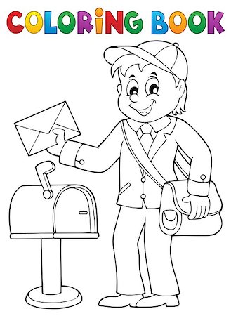 Coloring book postman topic 1 - eps10 vector illustration. Stock Photo - Budget Royalty-Free & Subscription, Code: 400-09092380