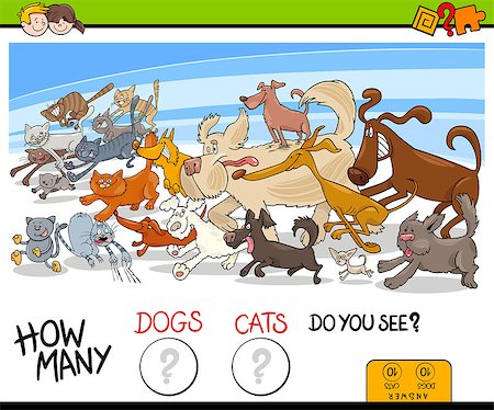 simsearch:400-09092454,k - Cartoon Illustration of Educational Counting Game for Children with Running Dogs and Cats Animal Characters Stockbilder - Microstock & Abonnement, Bildnummer: 400-09092455