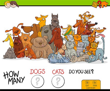 simsearch:400-09092454,k - Cartoon Illustration of Educational Counting Game for Children with Dogs and Cats Animal Characters Group Stockbilder - Microstock & Abonnement, Bildnummer: 400-09092456