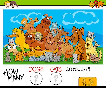 simsearch:400-09092454,k - Cartoon Illustration of Educational Counting Game for Children with Cats and Dogs Animal Characters Group Stockbilder - Microstock & Abonnement, Bildnummer: 400-09092457