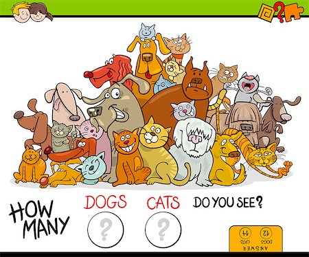 simsearch:400-09092454,k - Cartoon Illustration of Educational Counting Game for Children with Cats and Dogs Pet Characters Group Stockbilder - Microstock & Abonnement, Bildnummer: 400-09092459