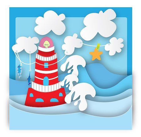 This file represents a lighthouse in the middle of a storm, with colorful sea and some fish Fotografie stock - Microstock e Abbonamento, Codice: 400-09092477