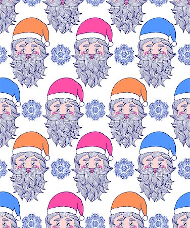 simsearch:400-07245107,k - Seamless pattern with hand drawn head of Santa. Photographie de stock - Aubaine LD & Abonnement, Code: 400-09092672