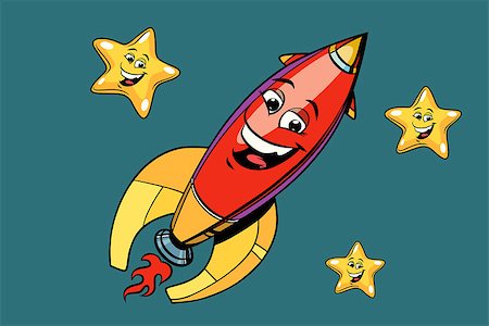 stars cartoon galaxy - rocket in space. Comic book cartoon pop art illustration retro vector Stock Photo - Budget Royalty-Free & Subscription, Code: 400-09092732