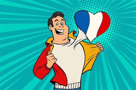 simsearch:400-09097925,k - sports fan loves France. Heart with flag of the country. Comic cartoon style pop art illustration vector retro Stock Photo - Budget Royalty-Free & Subscription, Code: 400-09092748