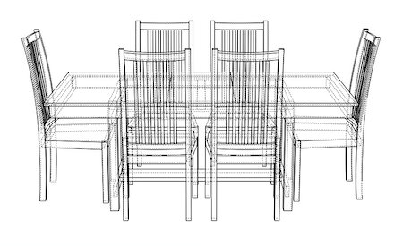 simsearch:400-04280058,k - Dinner table with chairs. Vector rendering of 3d. Wire-frame style. The layers of visible and invisible lines are separated Foto de stock - Super Valor sin royalties y Suscripción, Código: 400-09092794